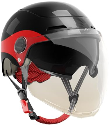 JATIBOSH Jethelm mit Visier Und Sonnenblende Motorradhelm Herren Damen Rollerhelm Mopedhelm Mofa Chopper Helm Motorrad Halbhelm Open-Face-Helm Pilotenhelm ECE Zertifiziert