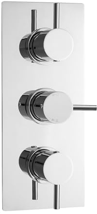 Balterley Concealed Thermostatic Shower Valve, Round Lever Handles with Rectangular Plate Bathroom Shower Valve, Triple Control 2 Outlet Valves for Showers - 120 x 135 x 280mm (Chrome)