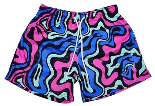 Mens Graphic Shorts Casual Drawstring Running Workout Streetwear Lightweight Basketball Shorts(Purple Large)
