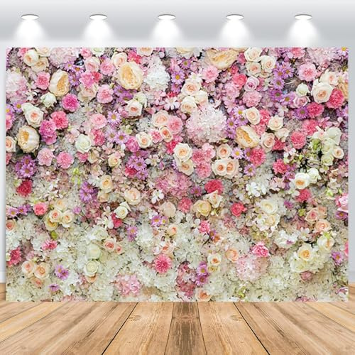 ASDCXZ Blumenwand Fotohintergrund 3x2m, Frühling Natur 3D Rosa Rose Blumen Fotografie Hintergrund für Neugeborene Babyparty Geburtstag Hochzeit Brautdusche Party Dekoration Studio Requisiten