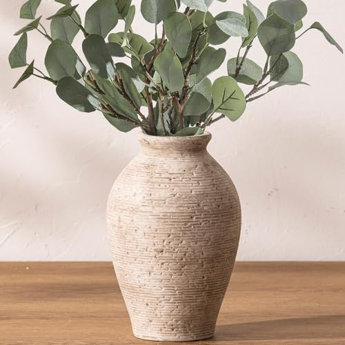 Vanselia Ceramic Flower Vase Home Decor - Large Farmhouse Table Vases Rustic Vintage Living Room Kitchen Bedroom Decorations for House Book Shelf Office Coffee Desk Dining Fireplace (9 Retro)