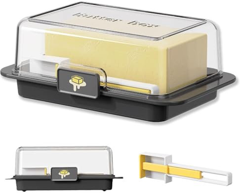 Récipient Coupe Beurre, Beurrier avec Couvercle Transparent, Boîte de Beurre pour Refroidir, Boîte de Stockage de Beurre Livré avec Cutter, Plastique Réutilisable, pour Stocker le Beurre, Noir