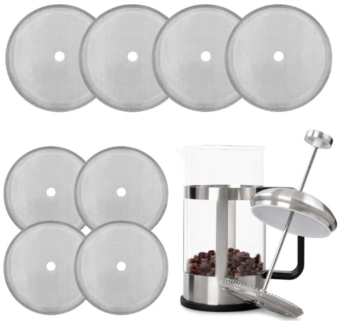 Lot de 8 filtres de cafetière à piston en acier inoxydable de rechange | Filtre à café pour la plupart des cafetières et théières à piston française (10,2 cm)