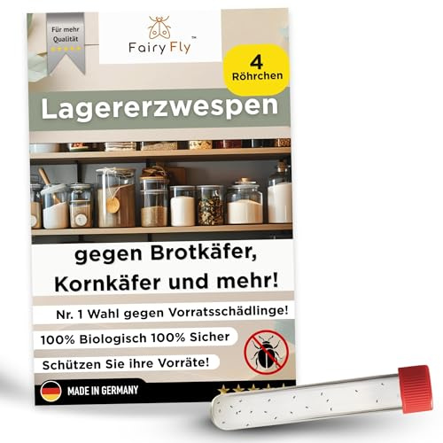 Lagererzwespen gegen Brotkäfer, Kornkäfer & Messingkäfer – 4 Röhrchen à 40 Nützlinge – Biologische Alternative zur Brotkäfer Falle – 100% chemiefrei – Made in Germany