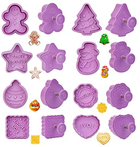 Juego de 8 cortadores de galletas de Navidad, moldes de plástico para galletas y chocolate, divertidas formas de sello para niños, ideal para hornear en vacaciones