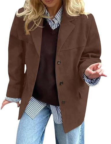 Suede Jackets For Women Brown Faux Leather Jacket 2025 Autumn Winter Fashion Y2k Outerwear Trendy Oversized Lapel Collar Suede Blazers Jackets Ladies Lightweight Waterproof Jacket,Brown 1,L
