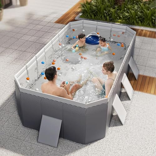 Faltbarer Pool, Hartschale, Rechteckiger Familienpool Im Freien, Tragbarer Nicht Aufblasbarer Pool Mit Ablassstopfen Und Abflussloch Für Familienpool, Sommer, One Color, 3m
