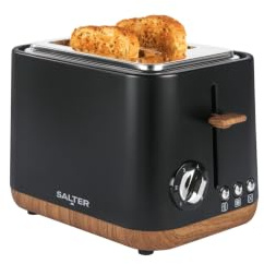 Salter Toronto 2-Slice Toaster, 6 Browning Levels, Wide Slots | Defrost, Reheat, Cancel Functions, High-Lift Eject, Self-Centring Guides, Removable Crumb Tray, Matte Black, 815W