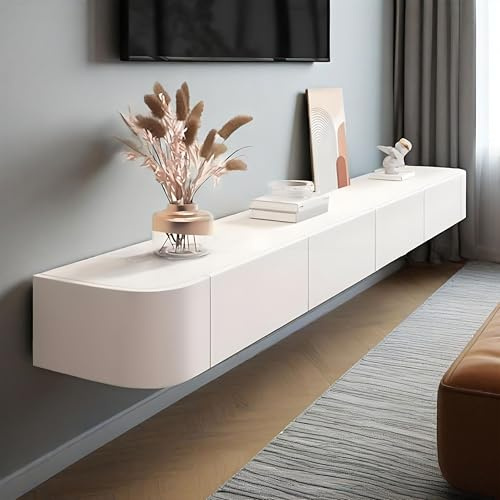 TV Cabinet, White, TV Lowboard, Hanging, Easy to Clean, Wooden TV Stand with Storage Space Under the TV, TV Board, TV Cabinet, Suitable for Living Room, Bedroom (1, White, 120 x 24 x 20)