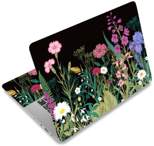 SUPERDANT Wildflower Funda para Ordenador Portátil con Fondo Negro Adhesivo de PVC Impermeable Decoración Arte Protección para Portátiles de 12 13 13.3 14 15 15.4 15.4 15.4 15.6 15.6