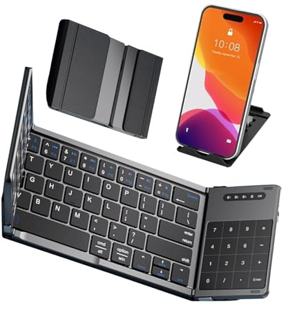Tastiera Bluetooth piegabile con touchpad: design impermeabile portatile, durata della batteria ultra -lunga, compatibile con più sistemi, tablet e laptop, può connettersi contemporaneamente a black