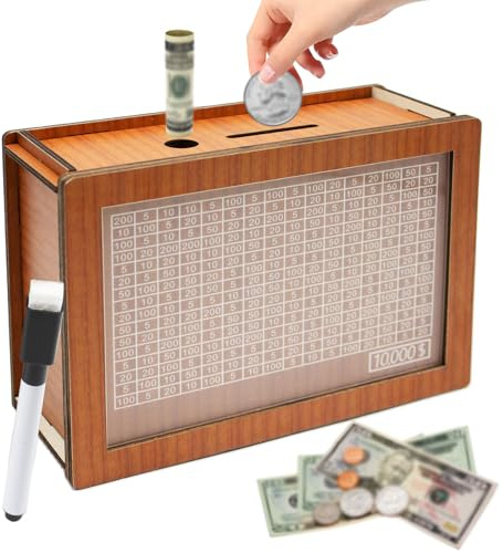 Money Saving Box Piggy Coin Bank For Adults Savings Challenge Goals Pot Jar, Cash Vault Money Box Saver With Counter & Dry Erase Pen ($10000)