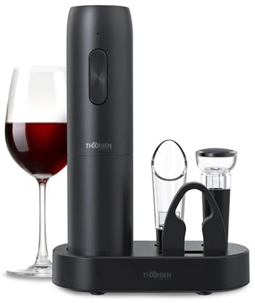 Thörben Sacacorchos Eléctrico Profesional Recargable USB, Abridor Vino Electrico 4-en-1 con Aireador, Vertedor Antigoteo y Tapón Hermético, Diseño Premium Ideal para Regalo hombre o mujer