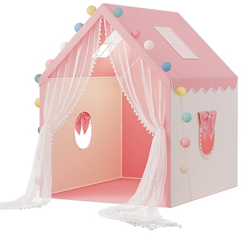 CATCHLUCK 2 IN 1 Kinderzelt, Kinder Spielhaus Indoor mit Matte und Lichtern, Kinder Bettzelt,Spielzelt für Drinnen,Prinzessin Zelt, Kinderspielhaus, Kinderzimmer Dekor ab 3 Jahre
