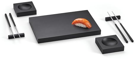 Philippi NOIR Sushi-Set - Schwarz, Elegantes Servierset aus Edelstahl und Holz, Rechteckig, Perfekt für Asiatisches Dining