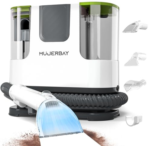Upholstery Carpet Cleaner, MUJERBAY 12Kpa Portable Spot & Stain Cleaner Shampooer, Move with Universal Wheels & Handle, 1.18-inch Deep Cleaning Machine for Couch, Stairs, Car & Messes.