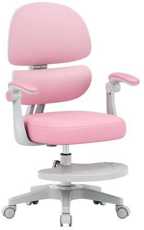TULANO Junior 4.4 Ergonomischer Kinder Schreibtischstuhl & Jugendstuhl | Höhenverstellbar – Mitwachsend 90–175 cm – Verstellbare Sitztiefe – Mit Fußstütze – Klappbare Armlehnen – Rosa