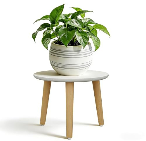 PEEXTBB Soporte Plantas de Madera, 28 x 22 cm Soporte Redondo Flores, Soportes Macetas Redonda con 3 Piernas, Exhibición de Flores, para Decoración de Interior, Exterior en Casa, Blanco