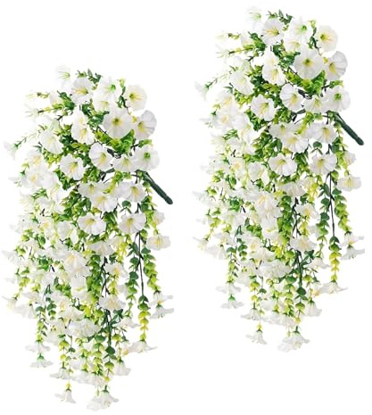 chenyu 4 Pezzi Fiori Finti da Esterno Bianco Petunia Fiori Pianta Finta Cadente Fiori di Edera Appesa Fiori Artificiali per Decorazioni per Matrimonio Giardino Parete Balcone da 75 cm