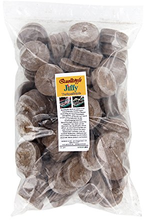 50 Stück Torf-Quelltöpfe Ø44mm Made by Jiffy® Torf Quell-Tabletten Aussaaterde Anzuchterde Torftablette mit Anleitung