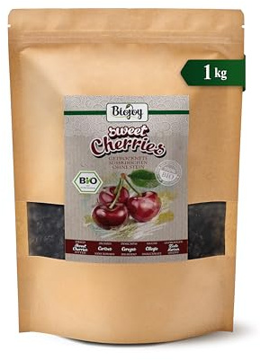 Biojoy BIO Cerezas dulces deshidratadas, deshuesadas, sin sulfitos, 1 kg | Enteras, sin azúcares añadidos