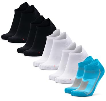 DANISH ENDURANCE Calzini da Running Uomo Donna Corti, Calze da Corsa Anti Vesciche, Tecnici e Sport, 3 o 5 Paia, Multicolore (1 x caraibi blu, 2 x nero, 2 x bianco), 39-42