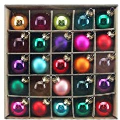 Gisela Graham Box of 25 Multi-Coloured Mini Glass Baubles (3cm), Small Christmas Tree Baubles, Garlands, Wreaths