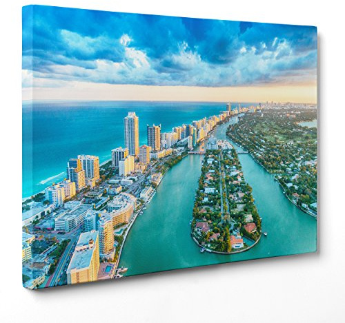 ConKrea Quadro su Tela Canvas - INTELAIATO - Pronto da Appendere - Miami Beach - USA America Florida
