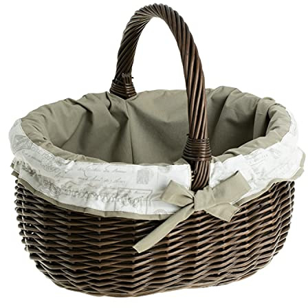 e-wicker24 Alles aus Weide Korg av vide, pilkorg i mörkbrun, oval, strykkorg med garnering, presentkorg