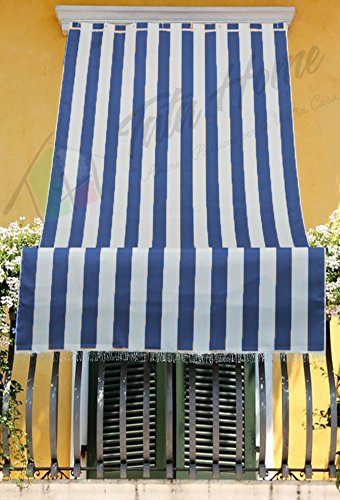 Tata Home Tenda da Sole con Kit Ganci e Anelli in Tessuto a Righe Resistente da Esterno o Balcone Misura cm 140x250 Dis.1 Blu