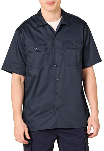 Amazon Essentials Camicia da Lavoro a Maniche Corte Antimacchia e Antipiega Uomo, Blu Marino Scuro, M