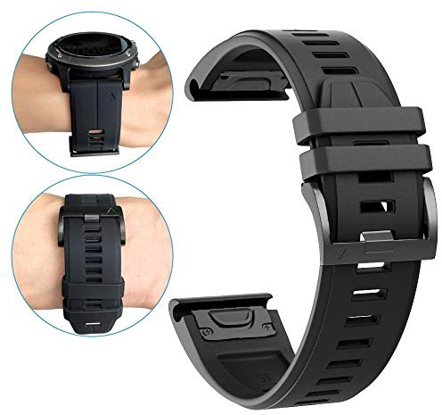 YOOSIDE for Garmin Instinct Watch Strap, 22mm Quick Fit Silicone Sport Waterproof Replacement Watch Band Strap for Garmin Instinct/Fenix 5/5 Plus/Forerunner 935/Approach S60/Quatix 5, Black