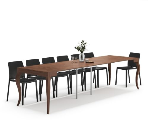 MOBILI FIVER, Mesa Consola Extensible Classico, 45(306,2) x90 cm, Color Nogal, para 14 Personas, Mesa Consola Extensible por Salon, Made In Italy