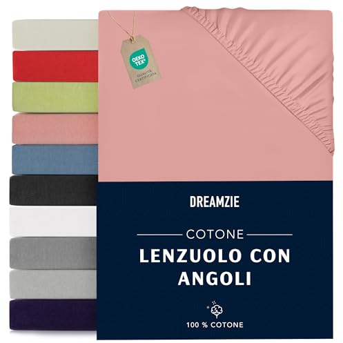 Dreamzie - Spannbettlaken - 70x160cm - 100% Baumwolle Jersey | Rosa · Leintuch mit Rundumgummi · Spannbetttuch bis 12cm Steghöhe · Oeko-Tex zertifiziert · Kinderbett / Hausbett