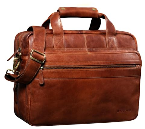 STILORD Adventure Sac de Professeur d'enseignant Vintage Sac d'Ecole Porte-Documents d'affaires Hommes Femmes épaule 14 Pouces Portable en Cuir Couleur:maraska - Marron