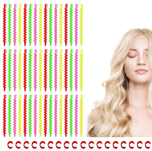 60Pcs Plastic Spiral Rollers Spiral Curlers Spiral Hair Rods Multicolored for Women Girls