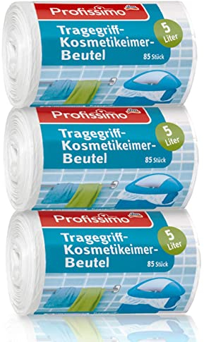 Profissimo Kosmetik-Müllbeutel mit Tragegriff, 5 Liter, 3er-Pack, 255 3 x 85 Stück, aus recycelbarem Polyethylen PE.