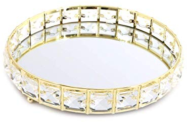 Decorative Gold Mirror Tray with Glass Gems