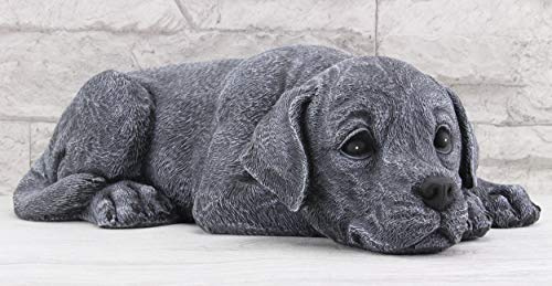 STEINFIGUREN SPICKER Steinfigur Hund liegend 219/1, Gartenfigur Steinguss Tierfigur Basaltgrau