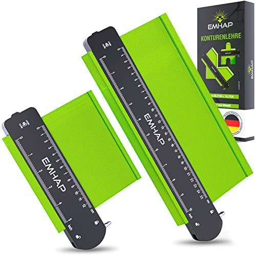 EMHAP© Konturenlehre groß feststellbar mit Klemmhebel EXTRA TIEF 2er Set Konturenlehre mit Feststeller Metall Profi Messwerkzeug für Konturen & Ecken - Konturlehre Konturmessgerät contour guage
