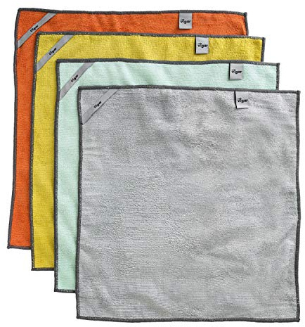 VIGAR - Tea Towel - Pack of 4-32 x 30 cm - Rengo Collection - Ideal for Drying and Cleaning Any Surface - Green, Grey, Yellow and Orange