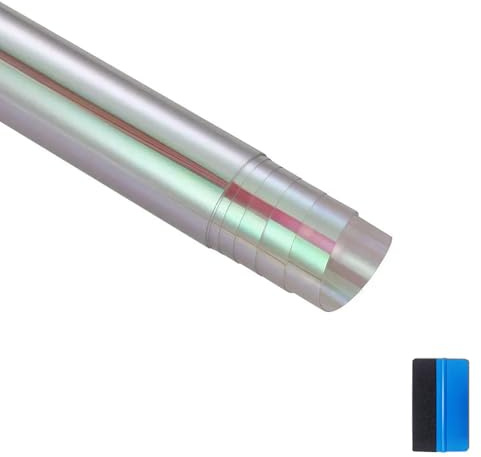 NewL Selbstklebende, Chrom, Chamäleon-Scheinwerfer 30x120cm, Transparent | Montagewerkzeug inkl., hohe Dehnbarkeit, waschbeständig, rückstandsfrei haftend, für Auto Rücklicht & Nebelscheinwerfer