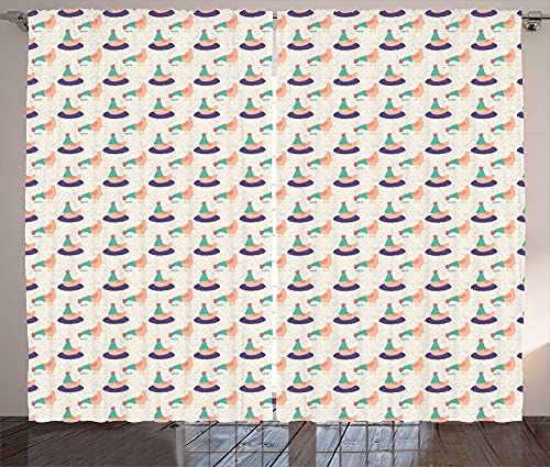 ABAKUHAUS Henne Rustikaler Vorhang, Knabbern und Sitzen Tiere, Wohnzimmer Universalband Gardinen mit Schlaufen und Haken, 280 x 260 cm, Quartz Peach