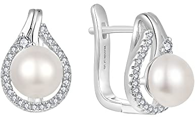 JO WISDOM dam örhängen kreoler hängande silver 925, pärlörhängen med 3A zirkon, smycke för kvinnor, Sterlingsilver