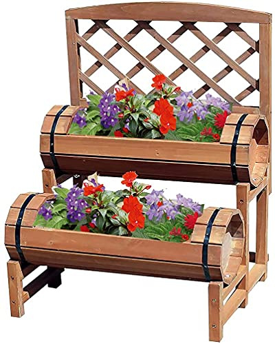 AAMEN Wooden Garden Twin Barrel Patio Planter, Garden Trellis, Plant Stand For Climbing Plants, Large Plant Pots For Outdoor, Flower Pots for Garden Plants