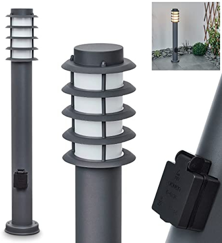 HOFSTEIN Wegeleuchte Tunes, Außenwegeleuchte mit Steckdose aus Metall/Kunststoff in Anthrazit/Weiß, moderne Außenleuchte für Garten, Außenbereich, Hof, Terrasse, Höhe 80 cm, E27, IP44