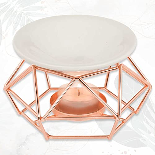 mtb more energy Deko Metall Teelichthalter Duftlampe (Rosegold) mit Keramikschale - Höhe 8 cm - Dekoration Duftlicht Aromalampe