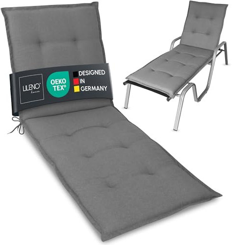 LILENO HOME Sonnenliege Auflage als 1. Set - Rollliege in Uni Mittelgrau (Tami) - Gartenliegen Auflage perfekt für Strandliege