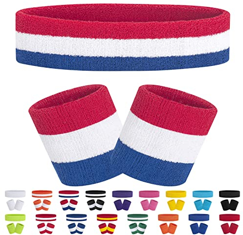 FACATH Gestreiftes Schweißband-Set Sport-Stirnband-Armband-Set Frottee-Armband Sportübungs-Basketball-Armband-Stirnbänder