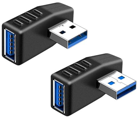 iJiZuo 2 Stück USB 3.0 Adapter, 90 Grad USB Kabel Extender, Linker und Rechter Winkeladapter, Schwarz